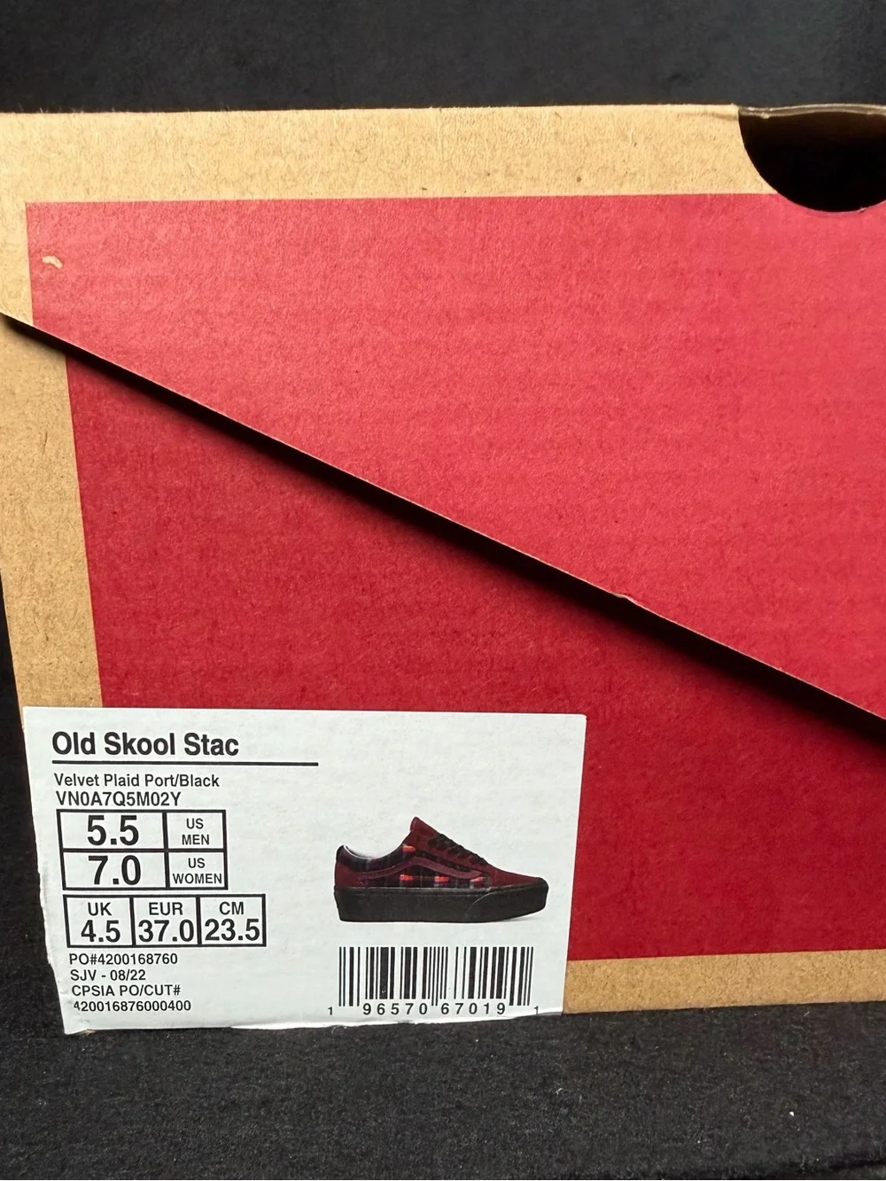 Vans Old Skool Stackform Velvet Plaid | Sz 7